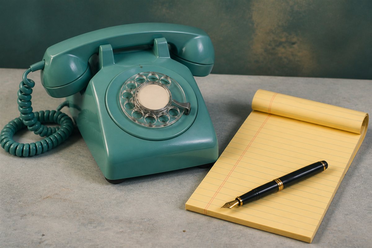 Desk telephone and notepad still life